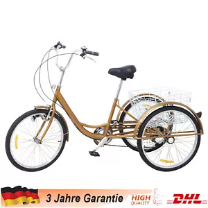 24Zoll 3-Rad Fahrrad Dreirad Erwachsene Dreirad 6 Gang Tricycle mit Einkaufskorb - Bild 1 von 11