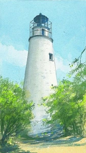 Faro de Little Cumberland Island, Georgia. Gerald Hill Acuarela Arte Impresiones - Imagen 1 de 2