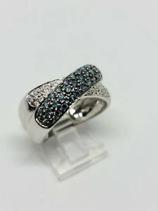 LeVian 14K White Gold Blueberry & White Diamond Crisscross Band Ring Size 9 - Picture 1 of 12