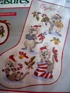 Crewel Stitchery Needle Treasures Christmas STOCKING KIT,MERRY NICE MICE,00869 - Picture 1 of 11