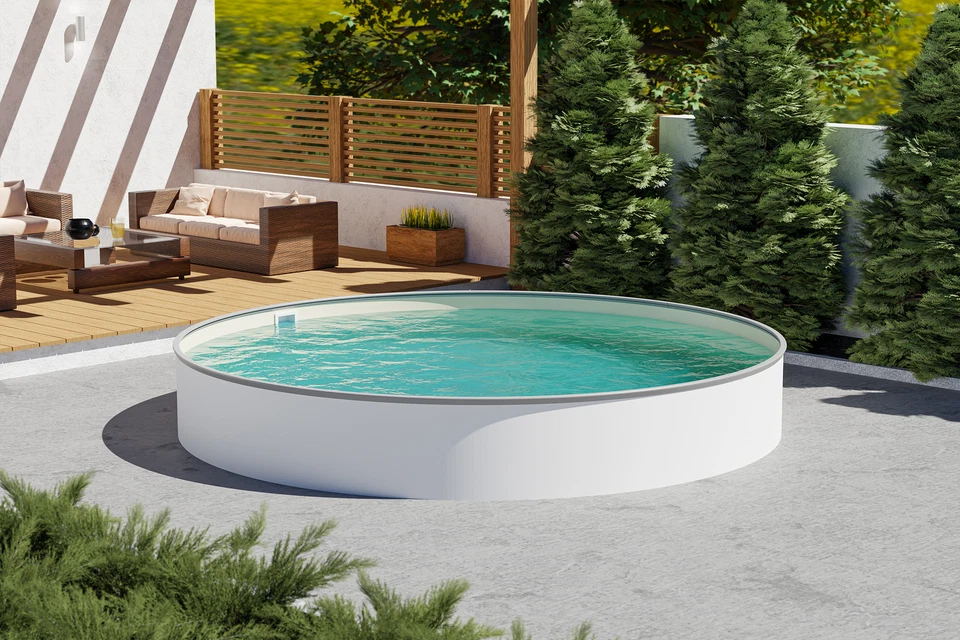 Rundpool Pool Aufstellbecken Stahlwandpool d= 4,00 x 1,35 m, Folie 0,8 mm sand - Bild 1 von 4