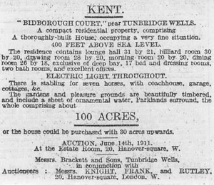 1911 Sale Of Bidborough Court In Tunbridge Wells Kent  - Picture 1 of 1