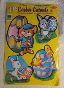 10 Vintage Easter Cutouts Wall Decorations 1993 Retro Bunny Rabbit Yellow Chicks - Picture 1 of 5
