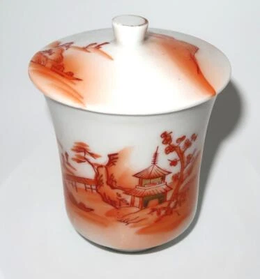 Kutani japonés, firmado, escena Orange River & House, taza de té con tapa, 4" Foto 1 de 4