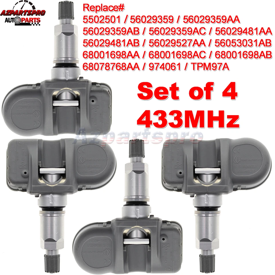 Conjunto de 4 para Jeep 2009-2010 Wrangler / 2009 Liberty sensor de pressão dos pneus 433MHz - Imagem 1 de 4