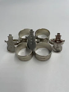 Napkin Rings Set Of 7 Christmas Snowman + Round Silver Tone Holiday Table Top - Bild 1 von 6