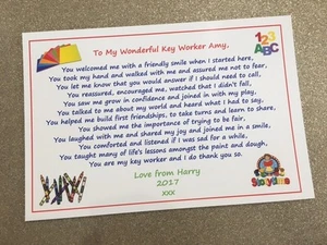 Personalised Poem Card Teacher Nursery Assistant Key Worker School Gift Present - Picture 1 of 1