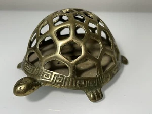 Vintage Brass Cast Iron Turtle Hollow Tea Light Candle Holder Home Decor - Picture 1 of 6