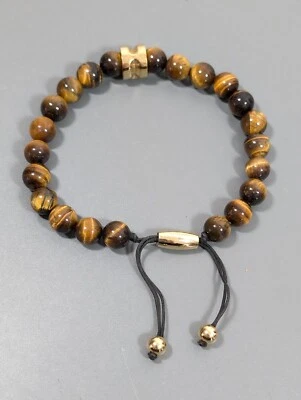 Boho Tribal Tigers Eye Stone Round Bead Adjustable Cord Bracelet 7.5 in - Image 1 of 4
