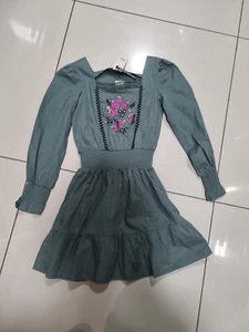 Girls River Island Dress 9 Yrs Floral Gypsy Square neck Khaki 100% Cotton BNWT - Picture 1 of 5