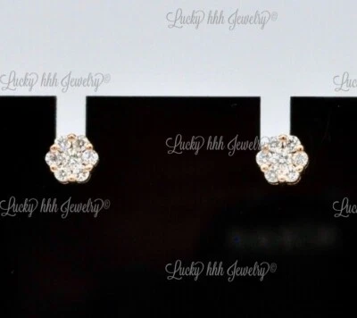 14k Solid Rose Gold Natural Diamond Stud Cluster  Earring 0.40 ct - Image 1 of 4