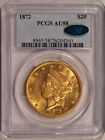 1872 $20 Gold Double Eagle Coin PCGS AU58 CAC Approved Pre-1933 Gold