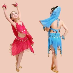 Kinder Mädchen Kinder Bauchtanz Kostüm Chiffon Top Hosen Dancewear Bollywood