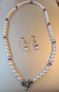 17" Lt. Collar y pendientes de plata de ley con cristales de 4 mm de perlas de lavanda palanca - Imagen 1 de 4