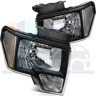For 2009-2014 Ford F-150 Front Black Headlight Replacement Headlamps Corner Set - Image 1 of 4