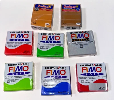 Lot of 8 Oven-Bake Polymer Clay Blocks – FIMO Soft / Effect + Sculpey Foto 1 de 3