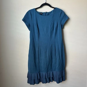 Talbots Shift Dress Cap Sleeve Pleated layered Hem Sz 8P Ponte Knit Teal Blue - Picture 1 of 8
