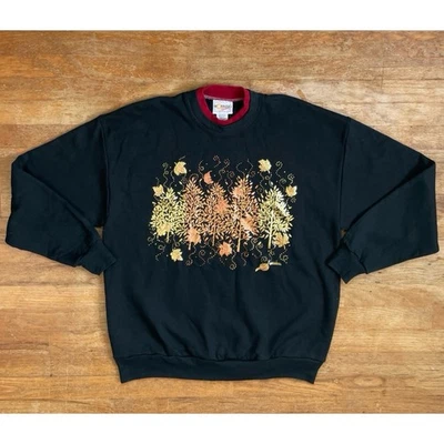 Vintage Metallic Leaf Sweatshirt Womens Size XL 90s Fall Autumn Knit Crew Neck - Image 1 of 4