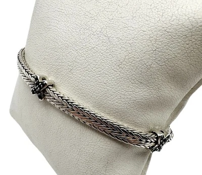 Brazalete Phillip Gavriel de plata de ley tejido 3 estaciones zafiro negro “X” 7” Foto 1 de 4