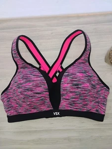 Victoria’s Secret Sport Bra VSX Pink Black Static Racerback Athletic Fitness 36C - Picture 1 of 10