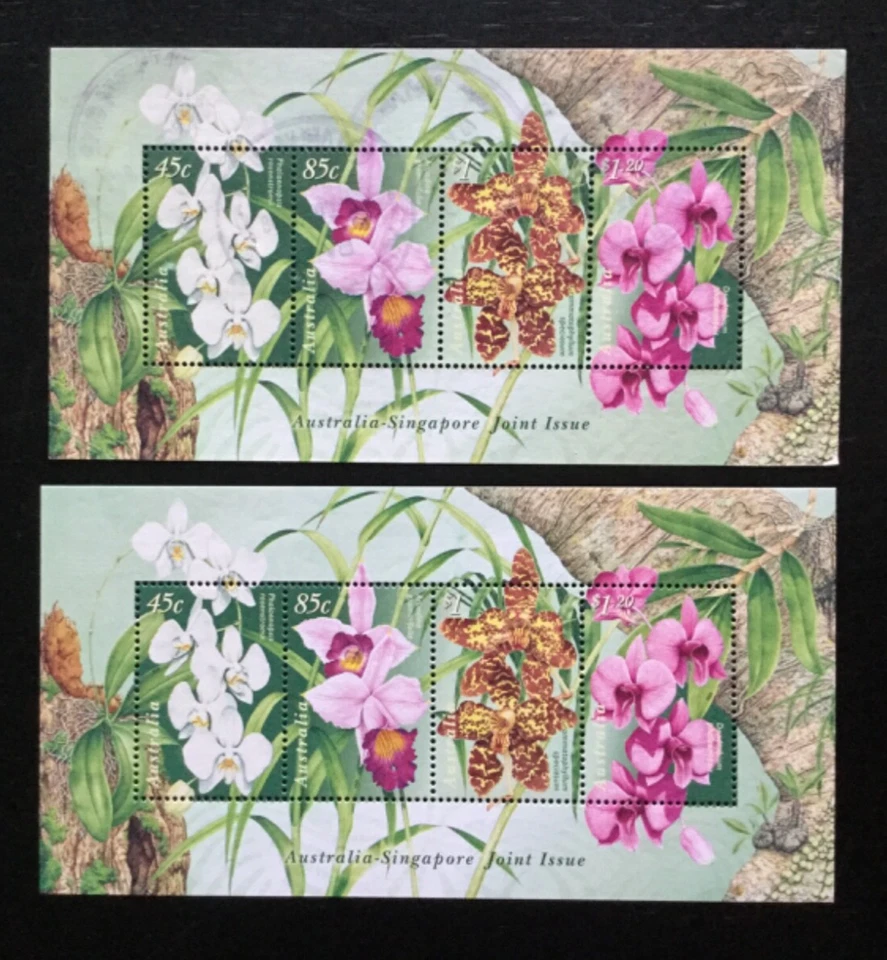 AUSTRALIA 1998 Orchids M/S x 2 MNH + VFU joint issue with Singapore (A21) - Image 1 of 1