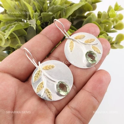 925 Argento Sterling Ovale Verde Naturale Ametista Gancio Goccia Nero Friday - Immagine 1 di 4