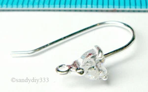 10x STERLING SILVER CZ CRYSTAL HEART EAR WIRE FRENCH HOOK EARRINGS J051A - Picture 1 of 2