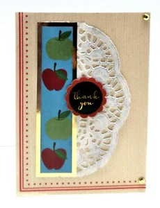 TEACHER THANK YOU Greeting Card - Doily Apples - Handmade A2 size - Picture 1 of 1