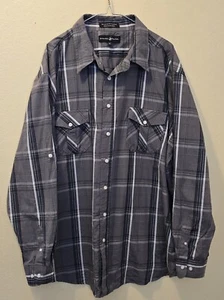 Beverly Hills Polo Club Mens 3X XXXL Gray Plaid Long Sleeve Button-down Shirt - Picture 1 of 4