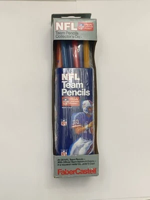 Vintage NFL 28 Team Pencils No. 2 SEALED in Tin cup NEW COMPLETE FaberCastell