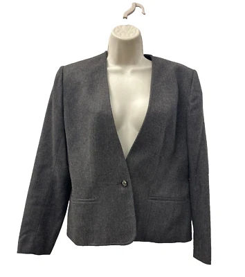 Blazer Evan Picone Classica Mezcla de Lana Forrado Talla 10 Gris Vintage Carrera Foto 1 de 4