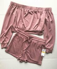 Material Girl Juniors Sweatshorts & Off Shoulder Sweatshirt Set Pink Size XL