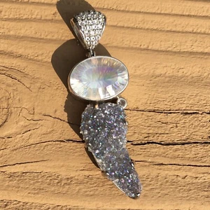 Vintage Starborn Creations 925 Sterling Silver MULTI STONE Pendant Druzy Agate - Picture 1 of 11