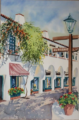 Acuarela Santa Bárbara El Paseo State Street Martyn Murphy 1986 California De colección Foto 1 de 4