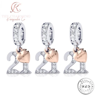 21st Birthday Charm 925 Sterling Silver Personalised Daughter Grandaughter Gift - Image 1 of 4