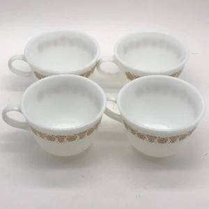 Vintage Pyrex Butterfly Gold Milk Glass Coffee Set Of 4 Mug Cup 8oz - Picture 1 of 10