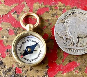 Mini Working Compass Pendant Fob Retro Gold Bronze Tones