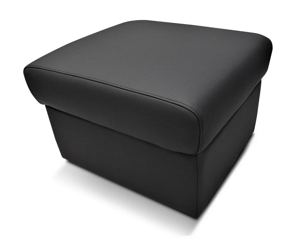 schwarzes echt Leder Toledo Hocker mit Stauraum Sitzhocker Fußhocker Puff 60x55