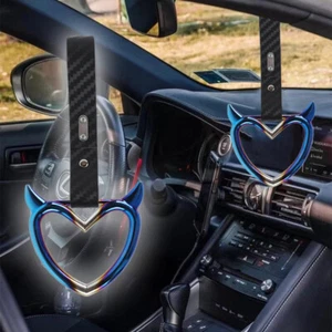 Burnt Blue Devil Heart JDM Ring Tsurikawa Train Car Handle Strap -Carbon PVC X2 - Picture 1 of 7