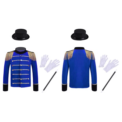 Niños Niñas Ringmaster Chaqueta Top con Sombrero Halloween Disfraz Varita Mágica Guantes Foto 1 de 3