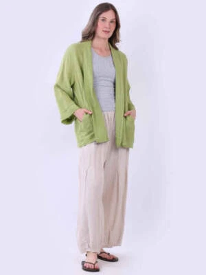 Italian Women Solid Linen Outerwear Open Front Shawl Collar Baggy Kimono Jacket - Image 1 of 4