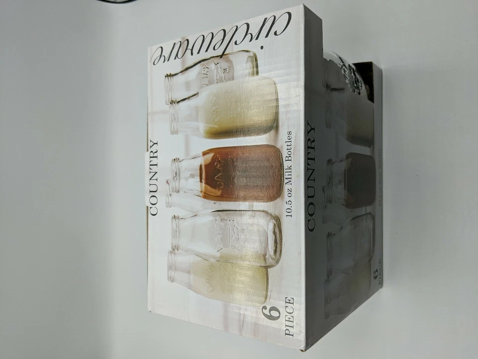 Circleware Country “dairy” Glass Milk Bottles Set of 6 10.5 Ounce Glasses