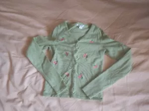 Full Tilt Girls XS Long Sleeve Button Up Thermal Solid Green W Cherries Print... - Picture 1 of 6