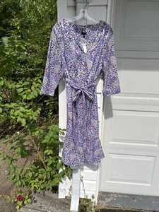 NWT Talbots Pretty White Purple Floral Cotton Lined Round Neck MIDI Dress 22W - Picture 1 of 6