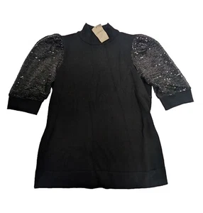 CARMEN MARC VALVO Black Sequin Sleeve Top Size Medium NWD - Picture 1 of 4