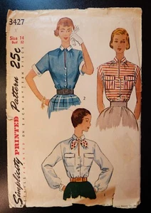 RARE VINTAGE 1940's SIMPLICITY SEWING PATTERN 3427 BLOUSE/SHIRT BUST 32" - Picture 1 of 2