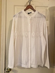 Jolie New York Sweater Knit Cardigan 24 Plus Sz Granny core White USA Made Vtg - Picture 1 of 6