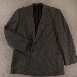 VTG Hopsack Jacket L LT Gray Houndstooth Check 100% Wool Blazer Sport Coat 44L - Picture 1 of 16