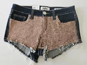 Daytrip Slim Fit High Rise Capricorn Darkwash Sequin Jean Shorts Sz 28 Womens - Picture 1 of 12