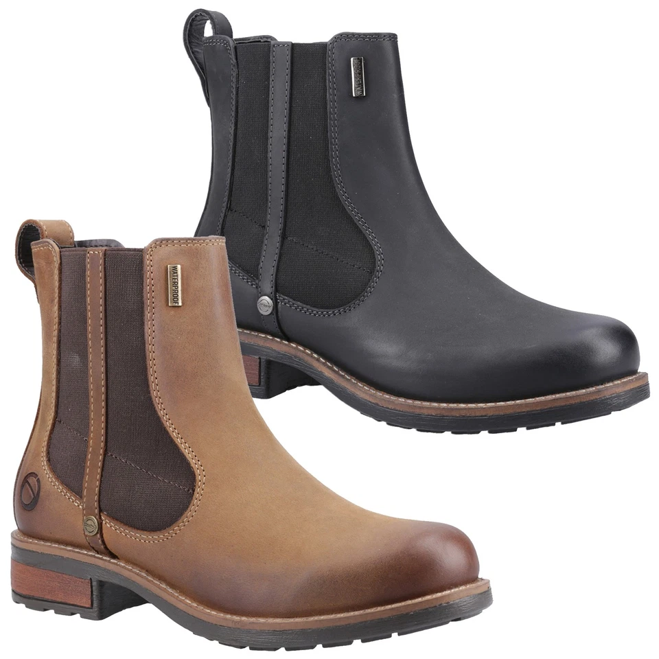 Cotswold Ladies Notgrove Waterproof Leather Dealer Boots Slip-On Chelsea Horse - Image 1 of 1